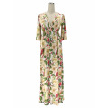 Bohemia style digital floral print sexy long dress large size half sleeve v neck dress